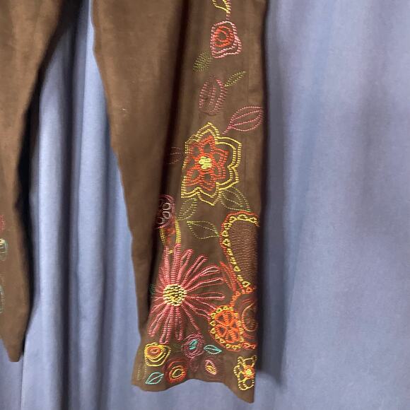 Vintage Y2K Muse Embroidered Faux Suede Wide Leg Pants Size 12 - Picture 2 of 12